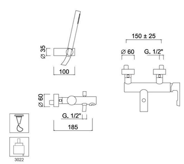 EGO - F5701 - External single handle bathtub mixer with hand shower by Rubinetteria Giulini - view 3